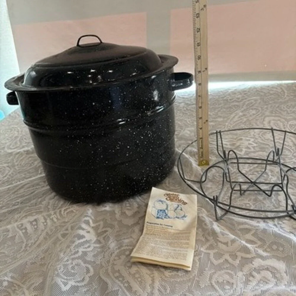 Granite Ware 21.5qt Speckled Black Enamel Water Bath Canning Pot w/Lid, Jar Rack